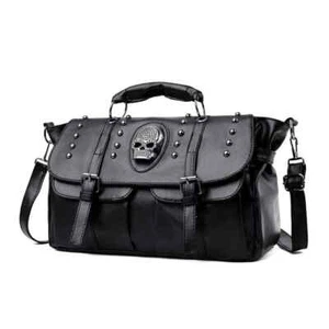 Punk Style Women Handbags Pu Leather Skull Tote Bag Black Large Capacity Shou... - Picture 1 of 1