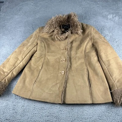 Vintage UD Utex Design Penny Lane Coat Women's Large Brown Leather Y2K Faux Fur - Image 1 of 4