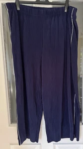 FAB TU NAVY BLUE & WHITE ELASTICATED WAIST STRIPE TEXTURED WIDE LEG TROUSERS 22! - Picture 1 of 6