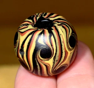 Increíble Gran Antiguo Veneciano Elegante Negro Murano Pluma Ojo Cuentas Comercio Africano - Imagen 1 de 19