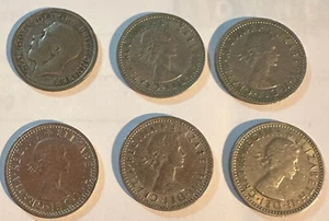 6 Great Britain Six Pence (6P) coins: 1925, 2 x 1955, 2 x 1959 & 1962 FREE SHIP - Picture 1 of 2