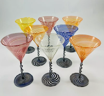 Bimini Werkstatte Rainbow Swirl Black Twist Stem Glass Cocktail Cordial Austria - Image 1 of 4
