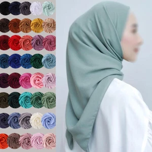 Square Chiffon Hijab 110X110CM Solid Colors Muslim Head Scarf Women Shawls Wraps - Picture 1 of 52