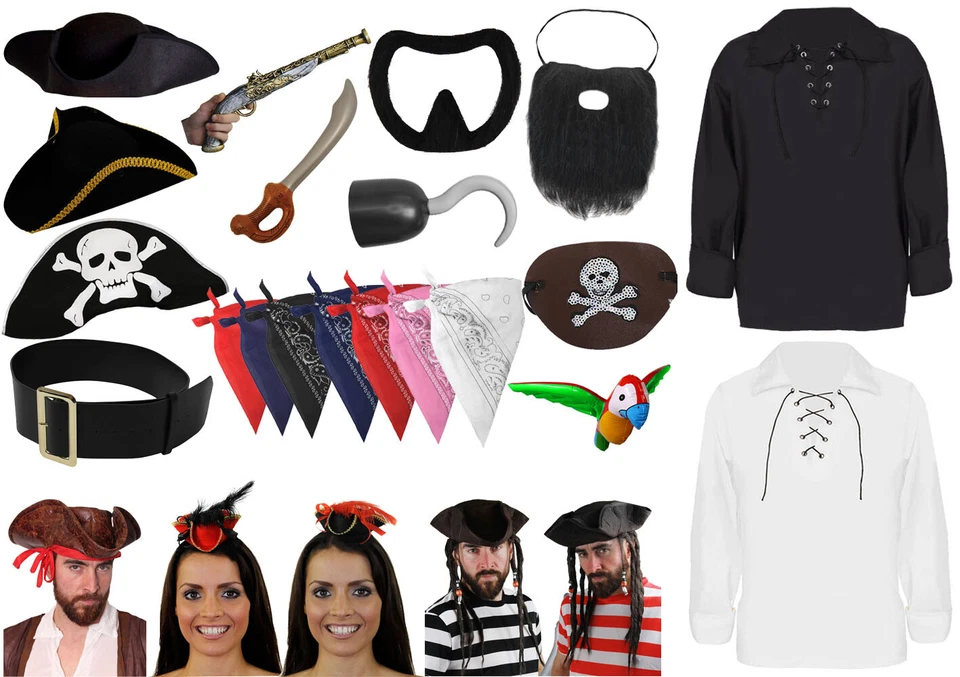 ADULT KIDS PIRATE ACCESSORIES FANCY DRESS UNISEX PIRATE COSTUMES PIRATE DAY LOT - Image 1 of 1