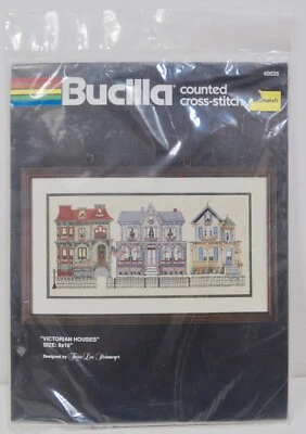 BUCILLA Counted Cross Stitch Kit #40035 Victorian Houses New 8"x16" - Image 1 of 2
