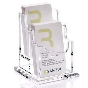 Vertical Business Card Holder - 2 Tier Acrylic Clear Desktop Display Stand fo... - Picture 1 of 7