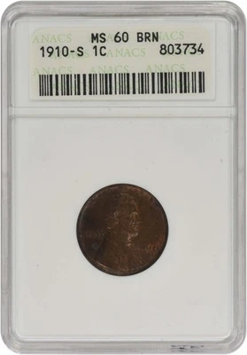 1910-S Lincoln Cent MS60BN ANACS - Image 1 of 2