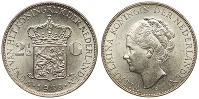 Países Bajos - 2-1/2 florines 1939 - Guillermina, plata Foto 1 de 3