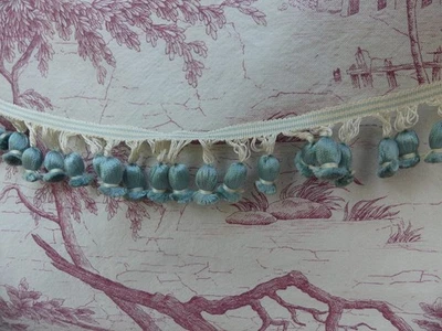 SUPERBE ANCIEN GALON Passementerie FRANCE  coton-rayonne bleu CLOCHETTE - Photo 1/4