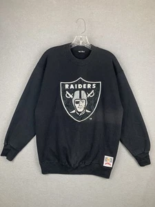 Vintage 90’s Nutmeg Oakland Raiders Crewneck Sweatshirt Black Mens L Made In USA - Picture 1 of 8