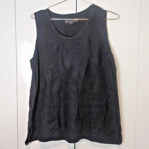 Flachs 100% Leinen ärmellos Tunika Shirt Damen Small S verwaschen schwarz - Bild 1 von 5