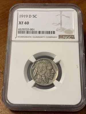 1919-D 5C NGC XF40 Buffalo Nickel  - Image 1 of 4