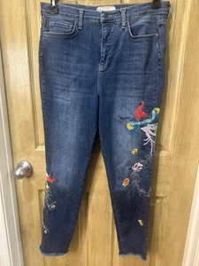 Pantalones de mezclilla ajustados Free People bordados con dobladillo crudo azules talla 31 - Imagen 1 de 5