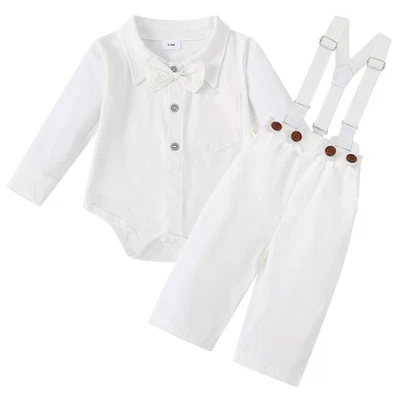 Baby Boy Baptism Outfit Blessing Overalls Shirts Long Pants Christening Gifts - Image 1 of 4