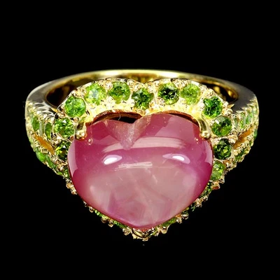 925 Sterling Silver Ring Heart Ruby 12x9mm Chrome Diopside Gemstone Jewelry 7 - Image 1 of 4