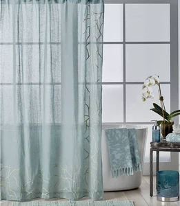 NEW Michael Aram Shower Curtain 72x72” 100% Linen Ocean Reef Seafoam Green/Aqua - Picture 1 of 8