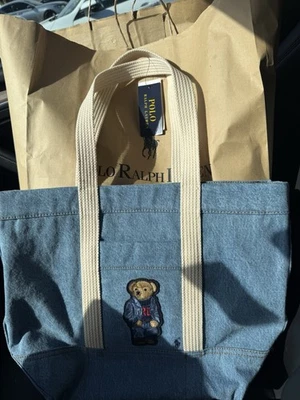 New Polo Ralph Lauren Ralph’s Bear Jean denim jacket Canvas zip Tote denim NWT - Image 1 of 4