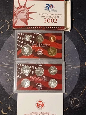 2002 S U.S. Mint State Complete SILVER PROOF SET w/ OGP Box & COA. - Image 1 of 3