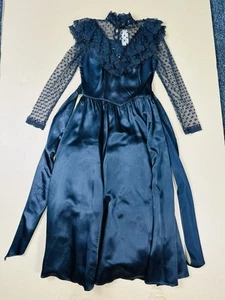 Vintage 80s Gunne Sax Black Wedding Prairie Gothic Lace Dress Size 7 - Picture 1 of 4