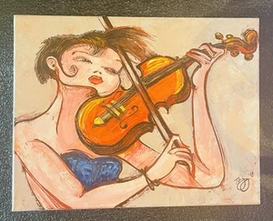 original acrylic painting on canvas, Girl And Her Violin - Picture 1 of 6