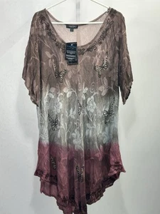 TOLLE GUTE Damen Tunika Schmetterling Perlen Boho Free Size/Plus.Neu mit Etikett. 2N - Bild 1 von 5