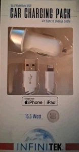 InfiniTek Pack de Charge Voiture 4ft Câble de Synchronisation et de Charge pour iPhone - Photo 1 sur 2