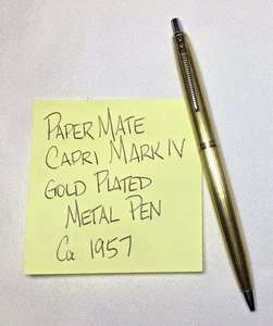 Bolígrafo de metal chapado en oro Capri Mark IV Papermate 1957 bolígrafo de trabajo limpio - Imagen 1 de 6