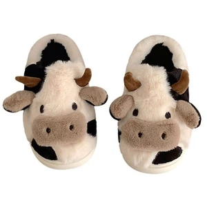 Cute Fuzzy Cow Slippers for Women Winter Warm 7.5-8.5 Women/6.5-7 Men Style 1 - Picture 1 of 8