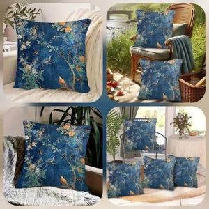 Vintage Elegant Chinoiserie Bird 45 x 45 cm Blue 18" 4 pc Cushion Pillow Cover - Picture 1 of 8
