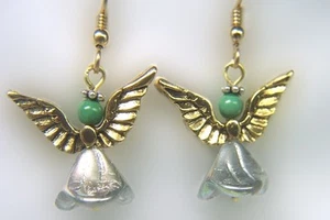 Gold und Silber Engel Ohrringe mit Malachit - Bild 1 von 1