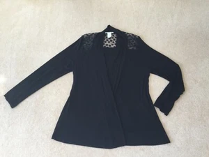 XL Petite Women's Black Open Front Rayon Mix Cardigan with Lacy Back Detail - Picture 1 of 3