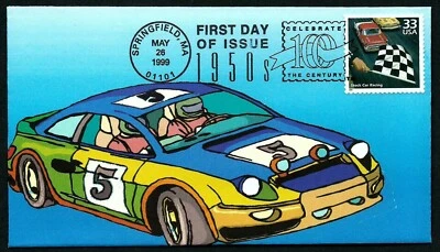 USA, SCOTT # 3187-N, RARE HANDPAINTED HERITAGE FDC COVER DAYTOON CAR RACING 1999 - Image 1 of 2