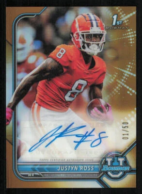 2022 Bowman University Chrome AUTO Gold Refractors #BCPAJR Justyn Ross /50 - Image 1 of 2
