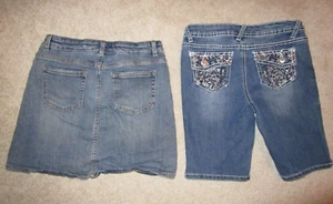 Lot of 2: Girls Denim Skirt & Bermuda Shorts Distressed Bling Youth Size 10/12 - Picture 1 of 13