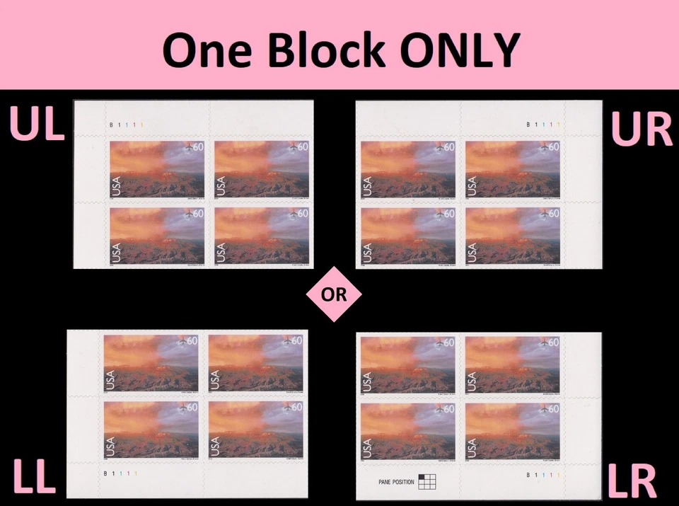 US C135 Airmail Grand Canyon 60c plate block 4 MNH 2000 - Image 1 of 1