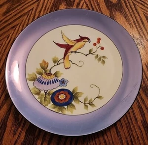 NORITAKE AZUL LUSTERWARE PÁJARO Y FLORES 8 1/2" PLATO!  Años 20 - Imagen 1 de 9
