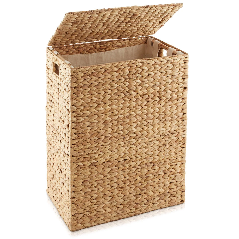 Large Laundry Hamper Clothes Basket with Lid & Liner, Woven Hyacinth Wicker - Image 1 of 1
