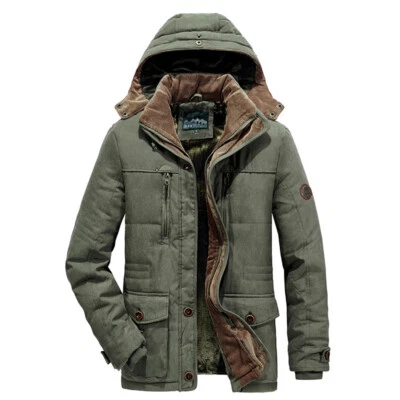 Men's Cotton-padded Jacket Hooded Mid-length Winter Warm Casual Coat Thickened - Image 1 of 4