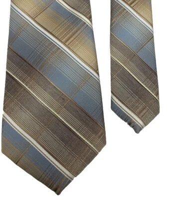 Botany 500 Necktie 100% Polyester  55"x3" Brown beige blue gray white stripe VTG - Image 1 of 4