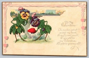 Valentine Anthropomorphic HUMANIZED PANSY FLOWER PEOPLE~Stecher Antique Postcard - Picture 1 of 2