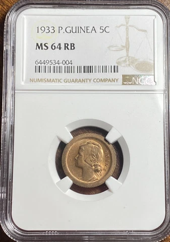 1933 Portugese Guinea Bissau 5 Centavos NGC MS 64 RB Rare 30/10 Pop Cover