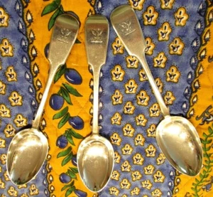 English Silverplate Set/3 Soup Spoons w/Two Headed Griffith Crown EP 1890s? +1 - Picture 1 of 12