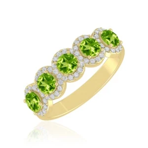 Peridot & Diamond Half eternity Solid 14K Gold August Birthstone Ring #1013 - Picture 1 of 22