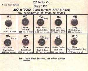 100 Negros 4 Agujeros Botones 5/8" Tu elección de 9 Estilos Disfraces Ropa uniforme - Imagen 1 de 1