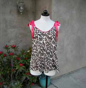Victorias Secret Babydoll Top Leopard Print and Pink Satin Ribbon Small - Picture 1 of 11