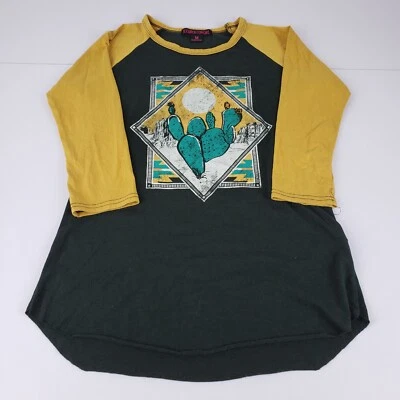 Camiseta Vaquera Rock & Roll Mujer Mediana Negra Gráfico de Cactus Manga Raglán Top Foto 1 de 4