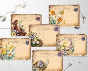 6 Frühling Ostern Postkarten Floral Vintage Tatty Style - Bild 1 von 3