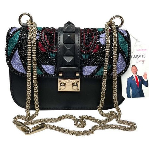 Valentino Garavani Catena Perline Rock Borchie Pelle Nera Multi Cross Bod Minu
