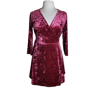 Mini Vestido Lulus Shine of Your Life Rojo Vino Terciopelo Triturado Talla M - Imagen 1 de 7