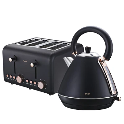 Pronti Rose Trim Collection Toaster & Kettle Bundle - Black - image 1 of 4